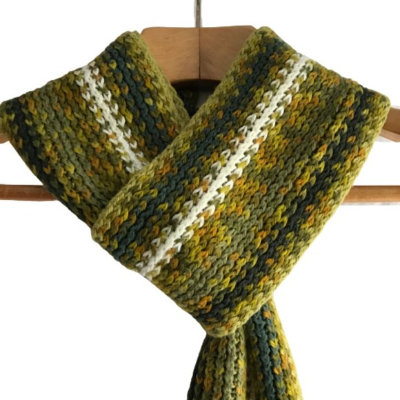 Green Orange White Knitted Fringe Striped Scarf - Picture 2 of 6